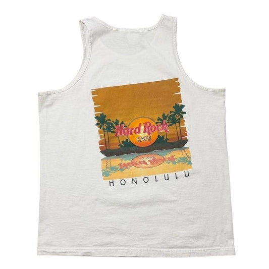 90s Hard Rock Cafe Honolulu Hawaii Beach Sunset Graphic Tank Top Shirt
