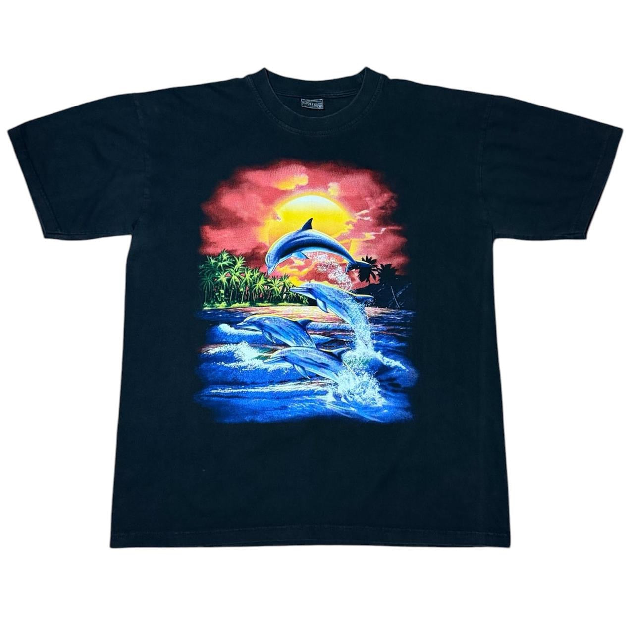 Y2K Dolphin Tropical Sunset Ocean Nature Double Sided Graphic T-Shirt