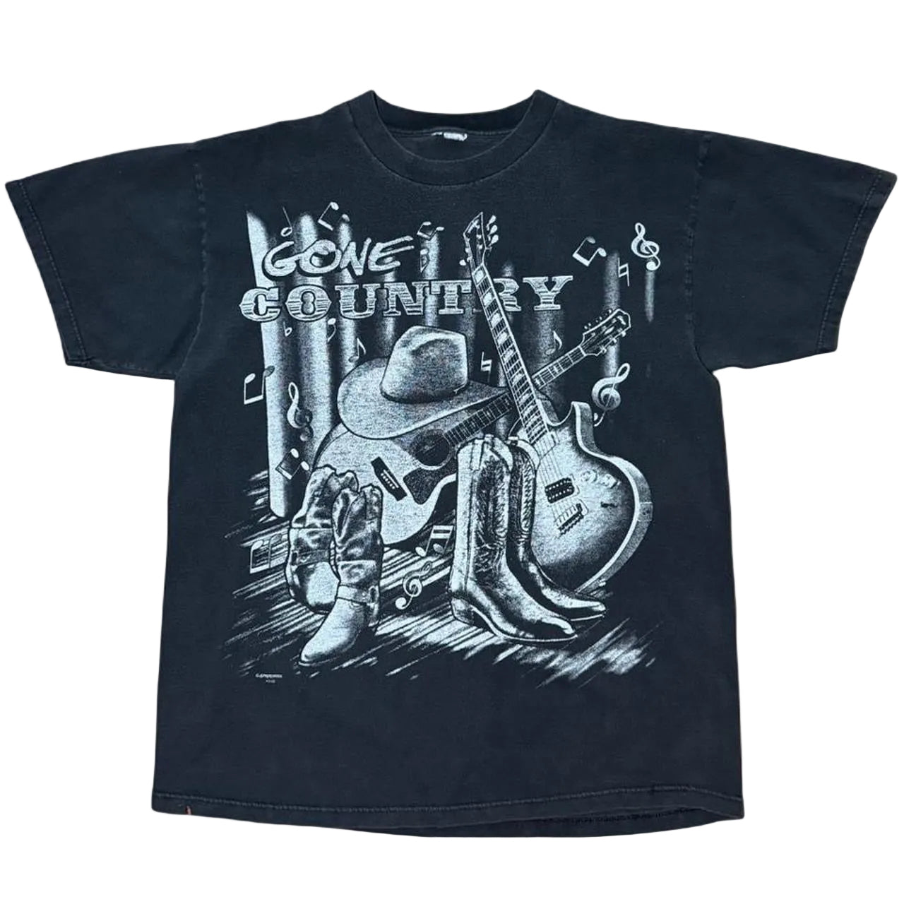 Vintage 90s Gone Country Music Instruments Cowboy Hat Boots Graphic T-shirt