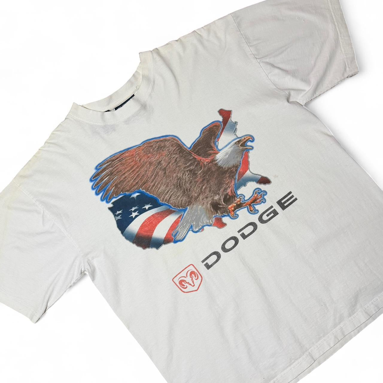 90s White Dodge Eagle American Flag Graphic Auto Car Tee