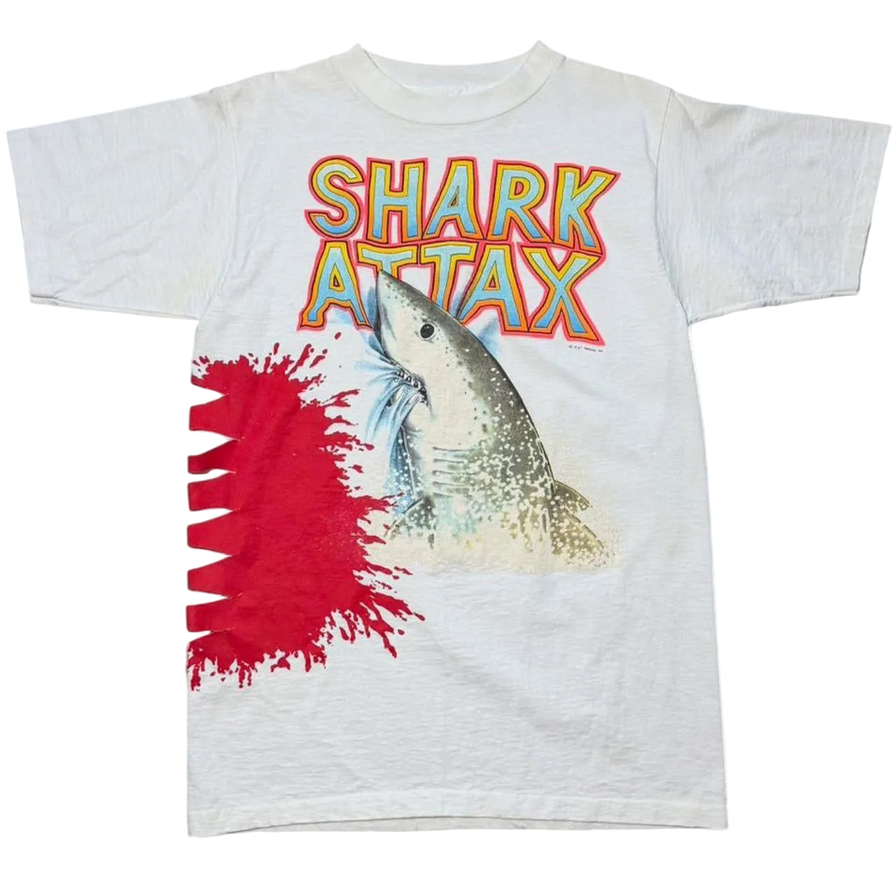 90s Shark Attax Jaws Bite Side Cutout Realistic Art Graphic T-shirt