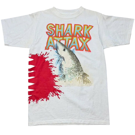 90s Shark Attax Jaws Bite Side Cutout Realistic Art Graphic T-shirt