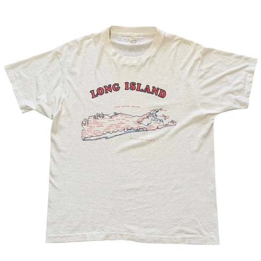 Vintage 80s Long Island New York Map Location Graphic T-shirt