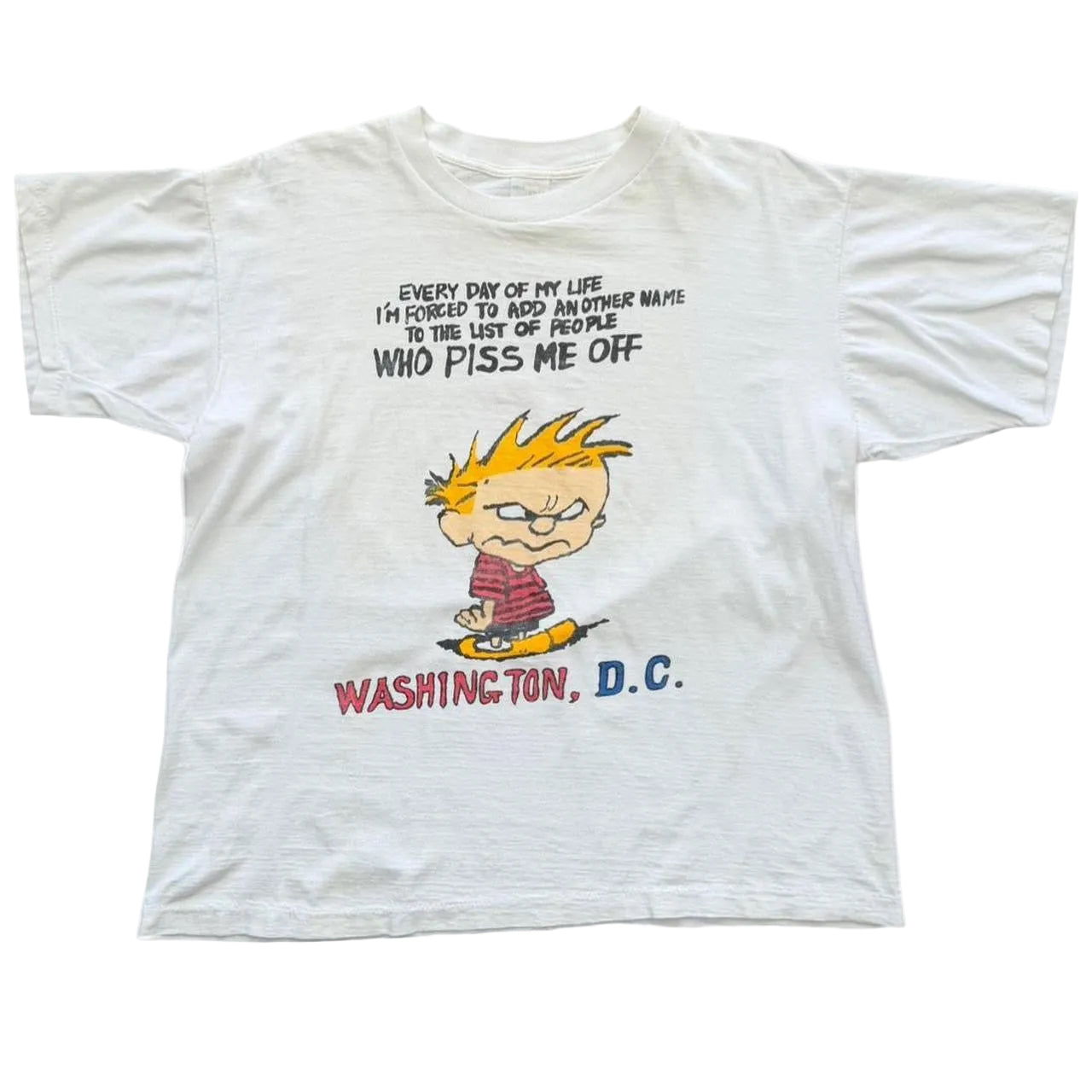 Vintage 90s Calvin and Hobbes Washington DC Souvenir Funny Joke T-shirt