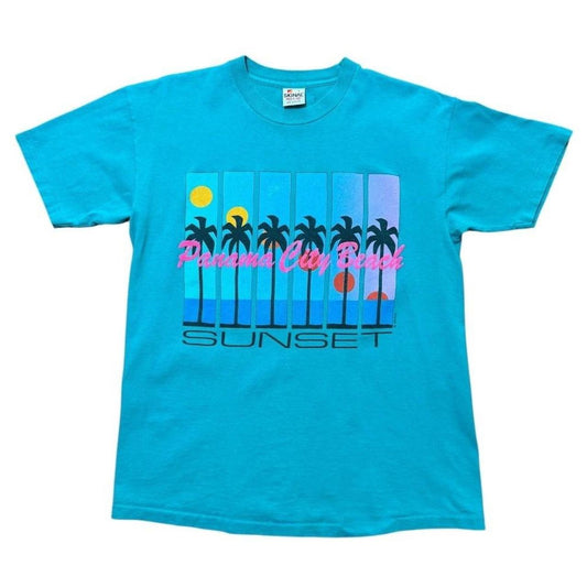 80s Panama City Beach Sunset Strip Neon Retro Art USA Graphic T-shirt