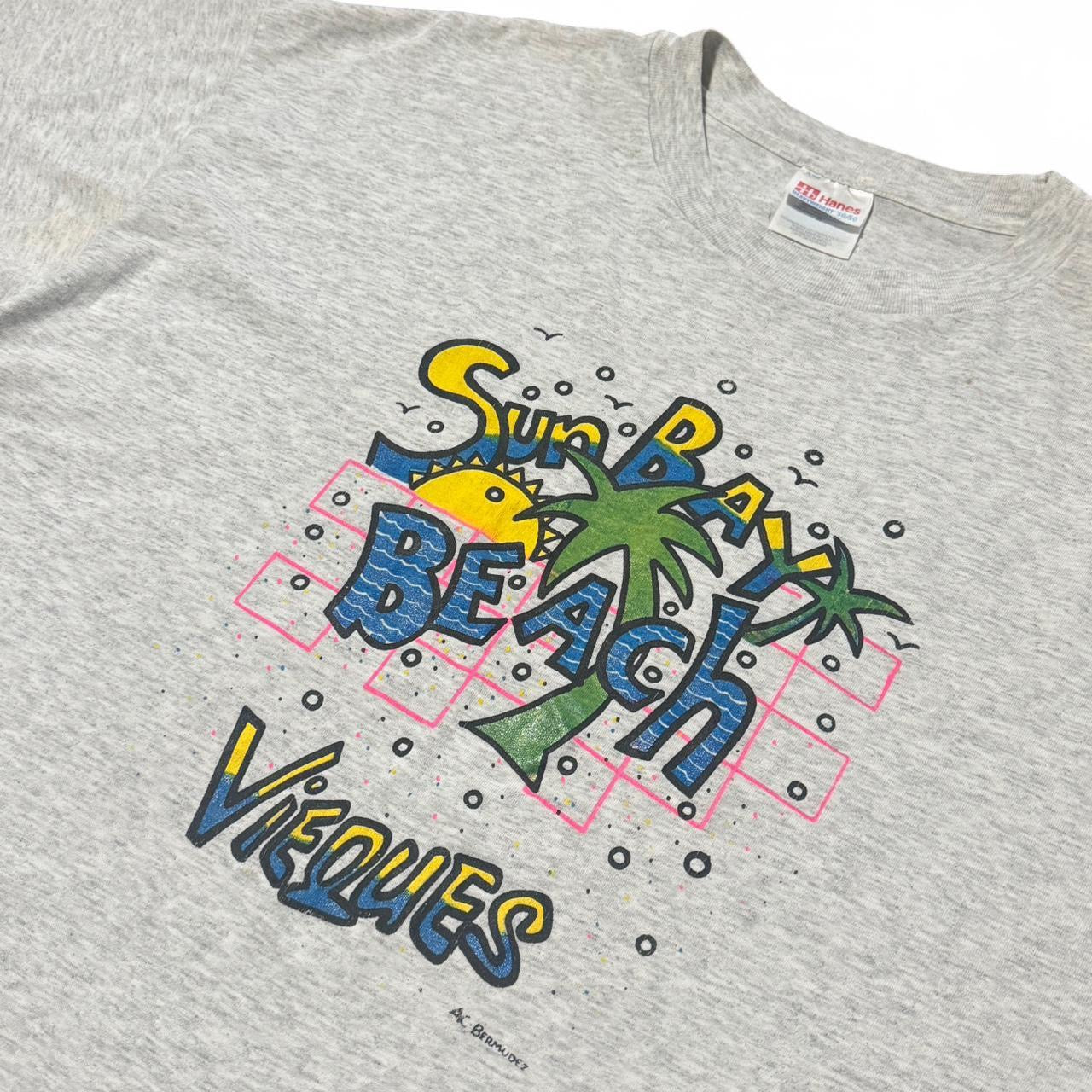 90s Sun Bay Beach Vieques Palm Tree Tourism Souvenir Tee