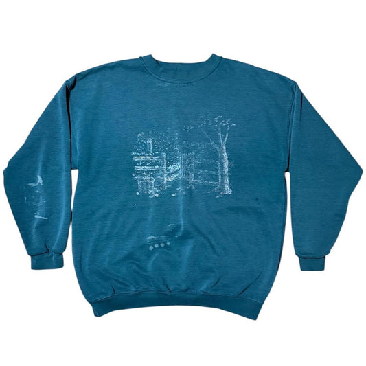 90s Northern Reflections Faded Nature Woods Graphic Crewneck Sweater