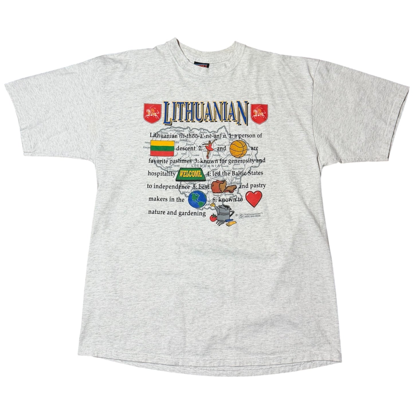 90s Lithuania Heritage Map Graphic Country Souvenir Tourist T-Shirt