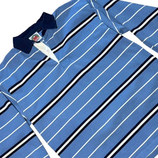 Barbarian Rugby Blue Striped Long Sleeve Heavy Cotton Polo Shirt