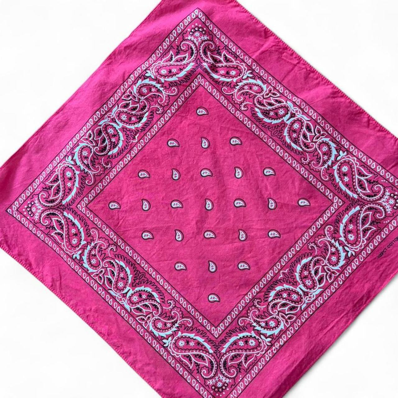 Y2K Hot Pink Paisley Bandana Handkerchief Chiffon Scarf Head Wrap
