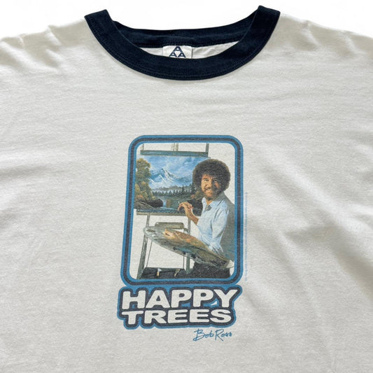 90s Bob Ross Happy Trees White/Navy Ringer