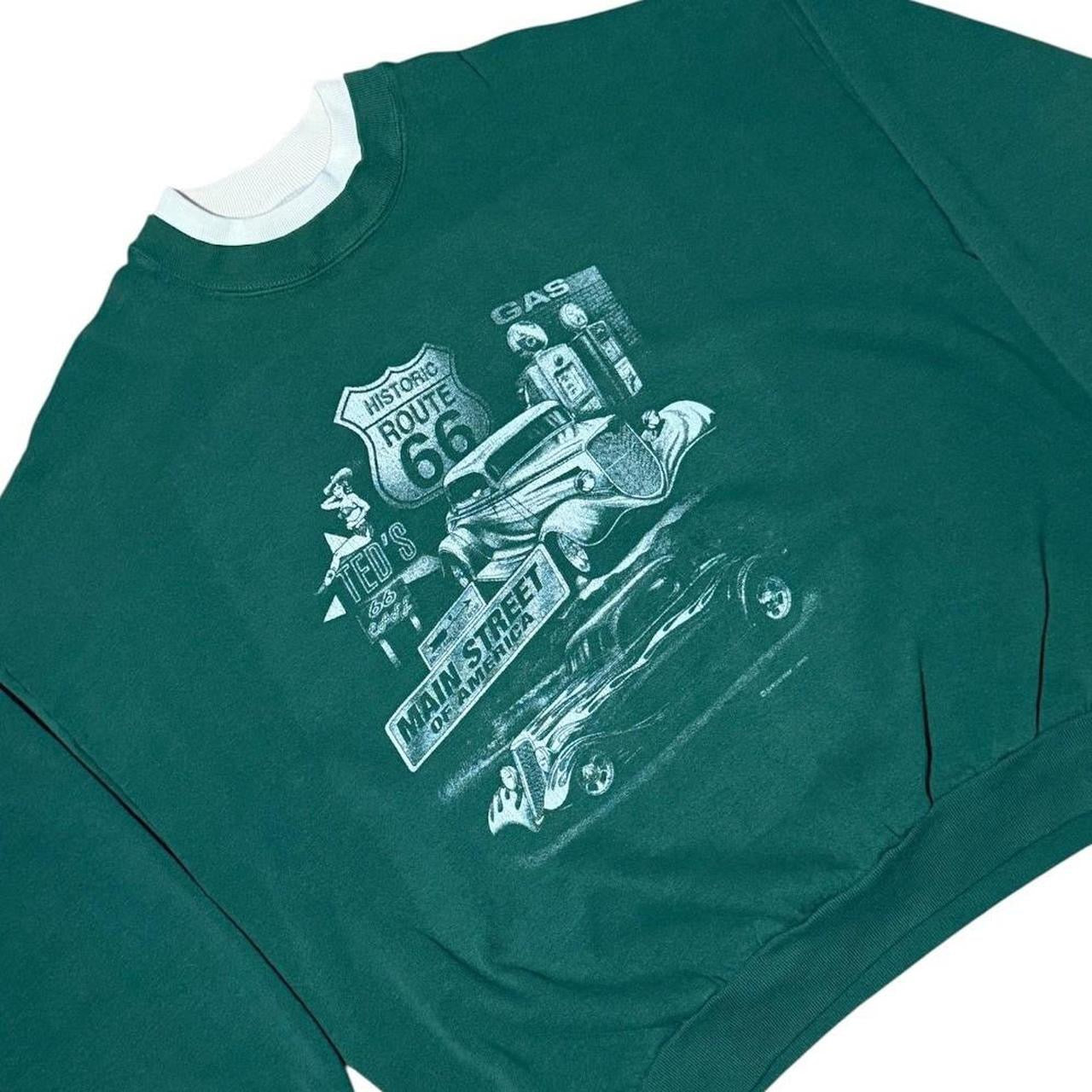 90s Route 66 Hot Rod Car Auto Double Collar Graphic Pullover Crewneck
