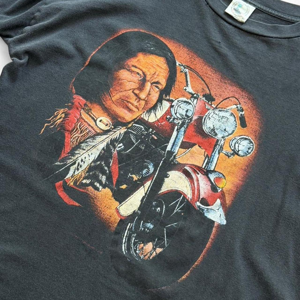 90s Aboriginal Native Chief Motorcycle Biker Distressed Faded T-shirt