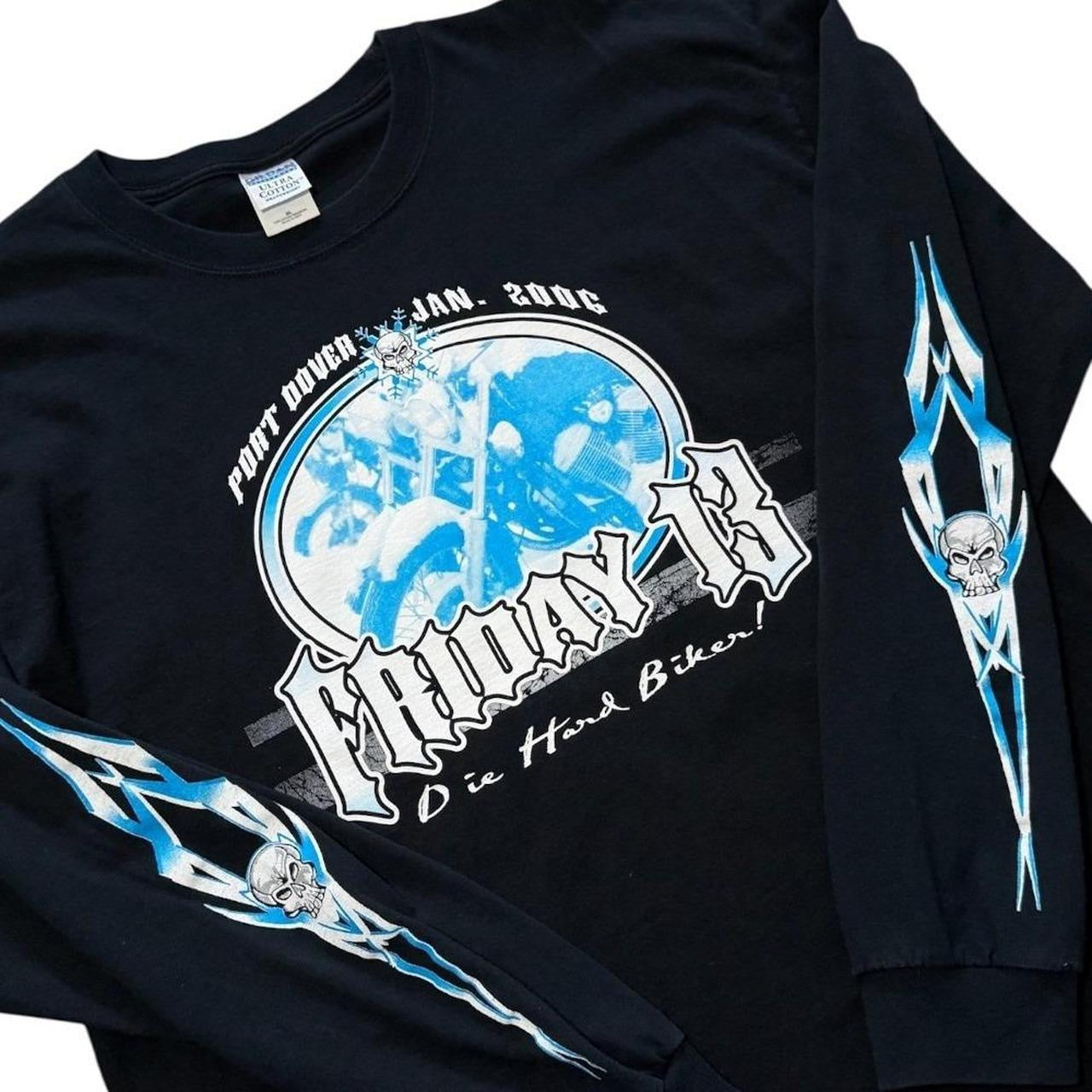 Y2K Friday 13 Port Dover Motorcycle Biker Long Sleeve Hits Graphic Shirt