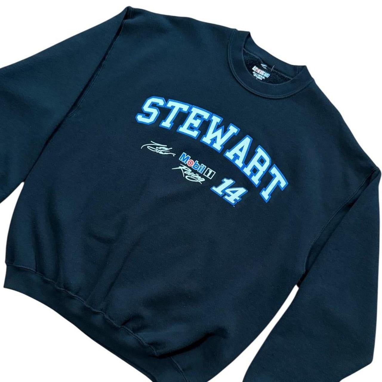 Y2K Tony Stewart Mobil 1 Racing Nascar Graphic Auto Crewneck Pullover Sweater