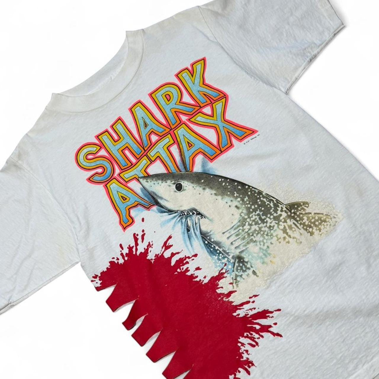 90s Shark Attax Jaws Bite Side Cutout Realistic Art Graphic T-shirt