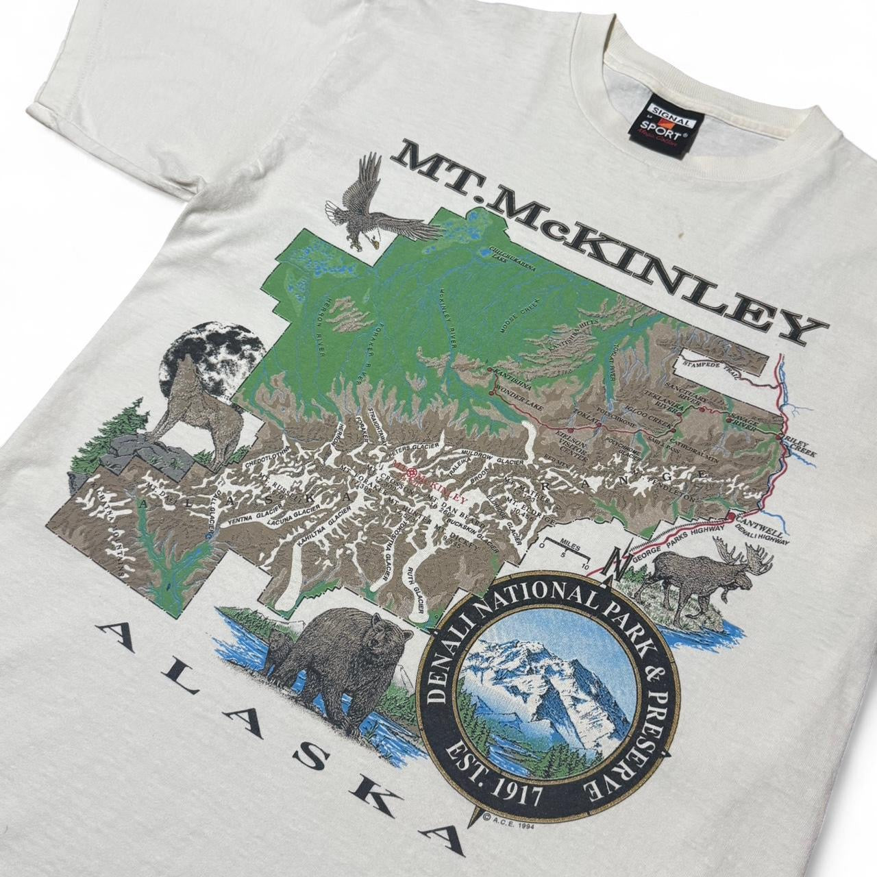 90s Mt. McKinley Alaska Wildlife Nature Animal Map Outdoors Tee