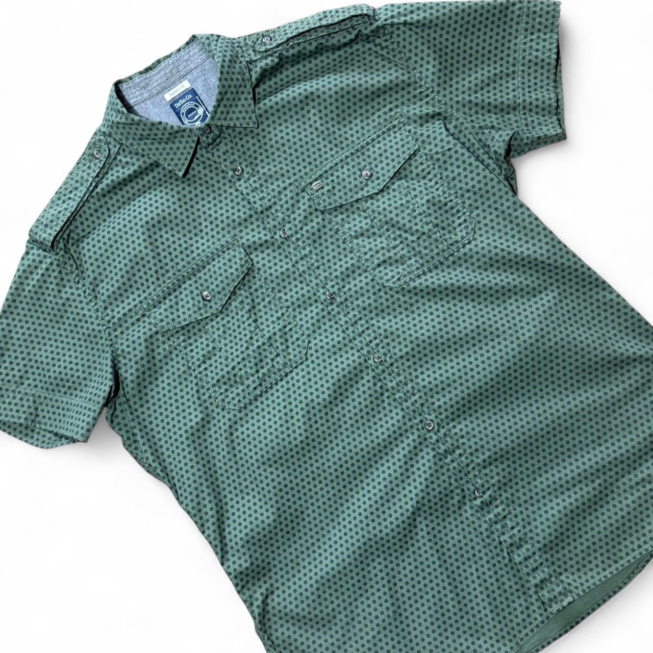 Green Geometric Polka Dot Pattern Button Up Regular Fit Diesel & Co Dress Shirt