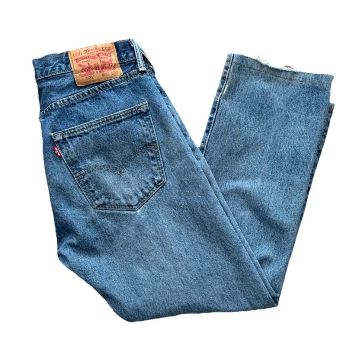 90s Levi’s 501 Light Blue Wash Straight Leg Hemmed Jeans
