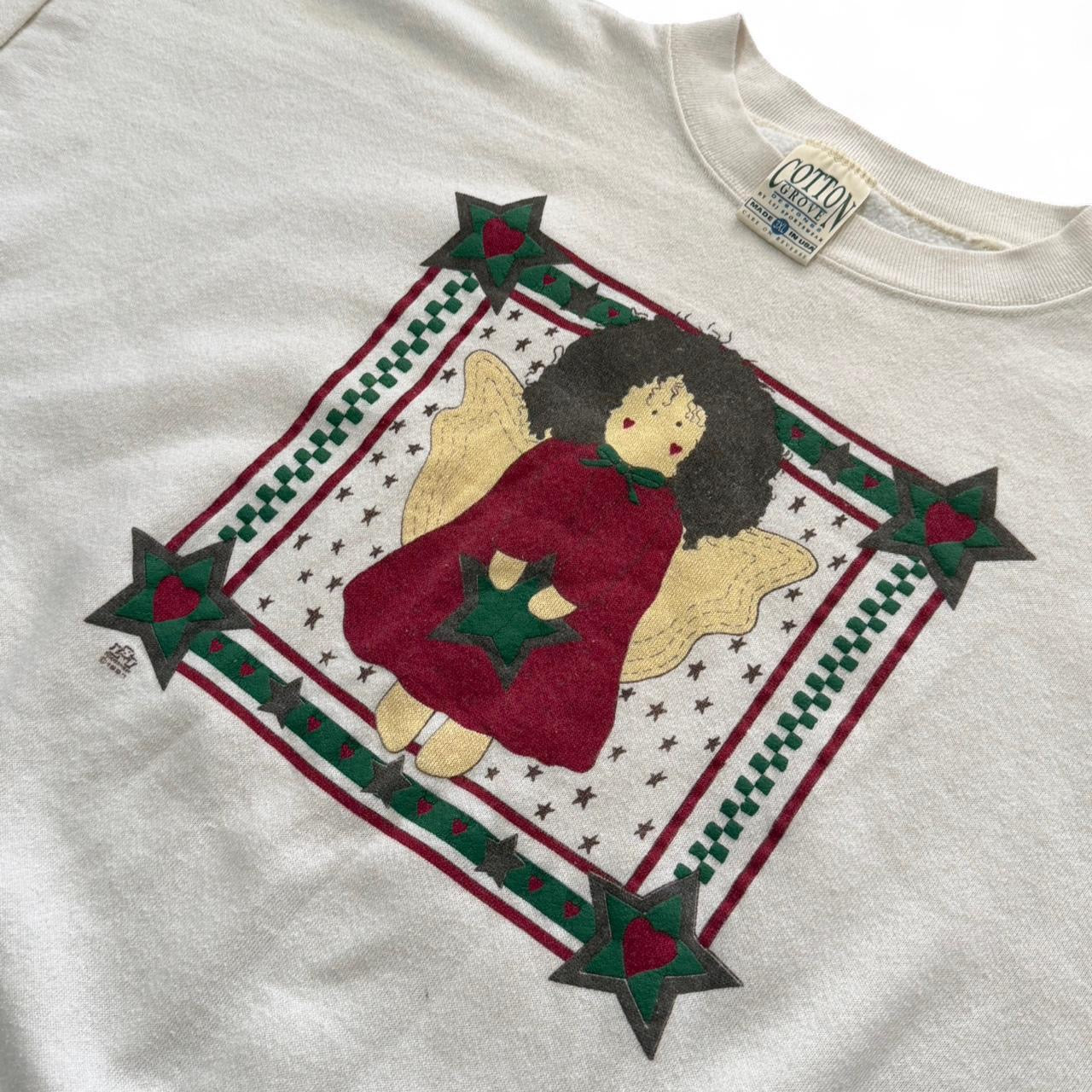 90s Angel Holiday Cottage Art Graphic Pullover Sweater