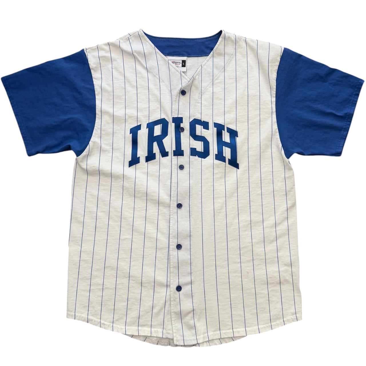 Vintage 90s Badger Sport Irish Baseball Blue White Pinstripe Jersey USA Large