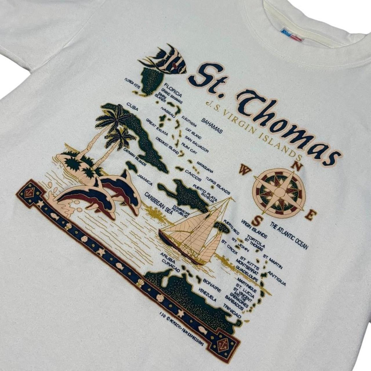 90s St Thomas US Virgin Islands Map Art Graphic Souvenir Tourism T-shirt