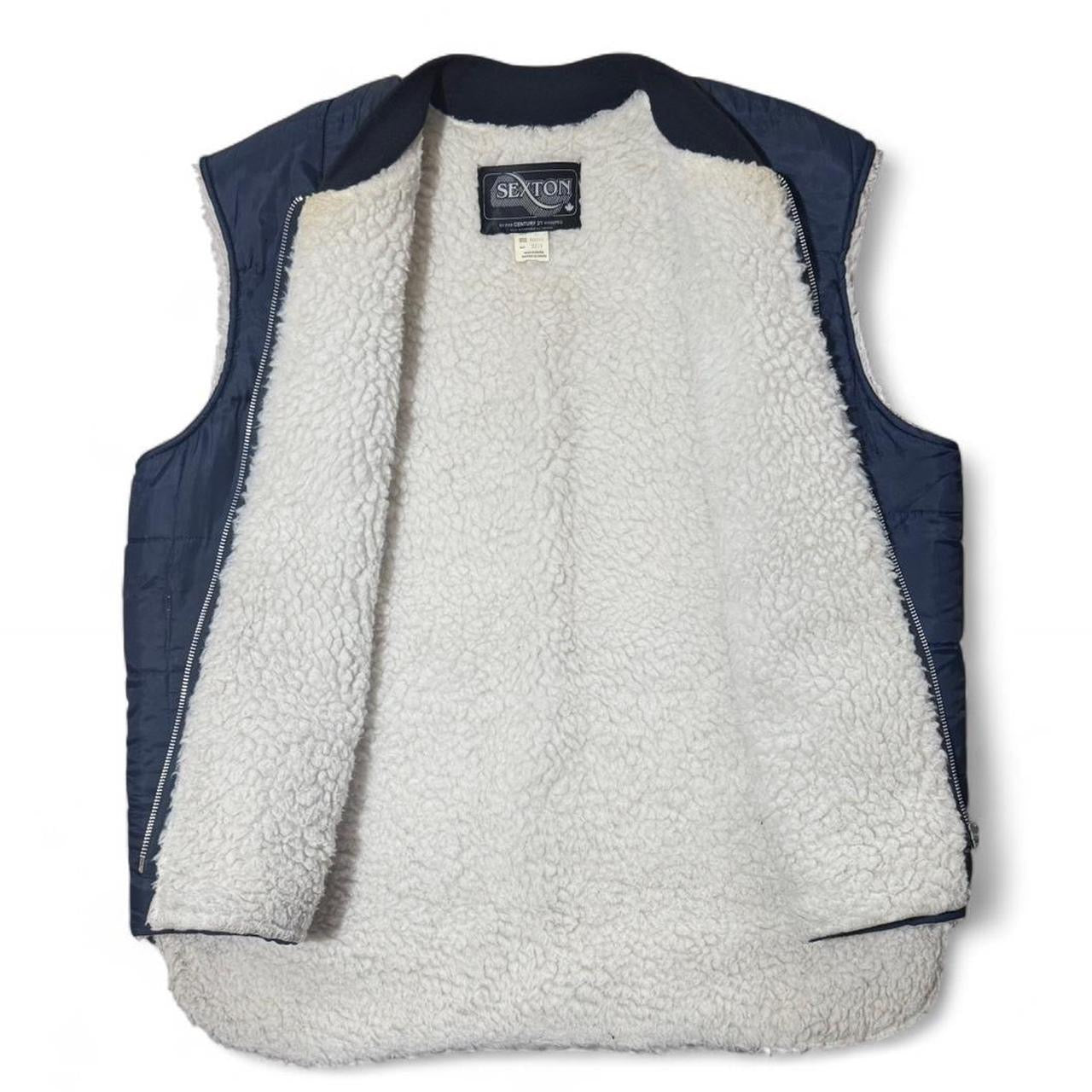 70s Navy Blue Sherpa Lined Sexton Quilted Vest