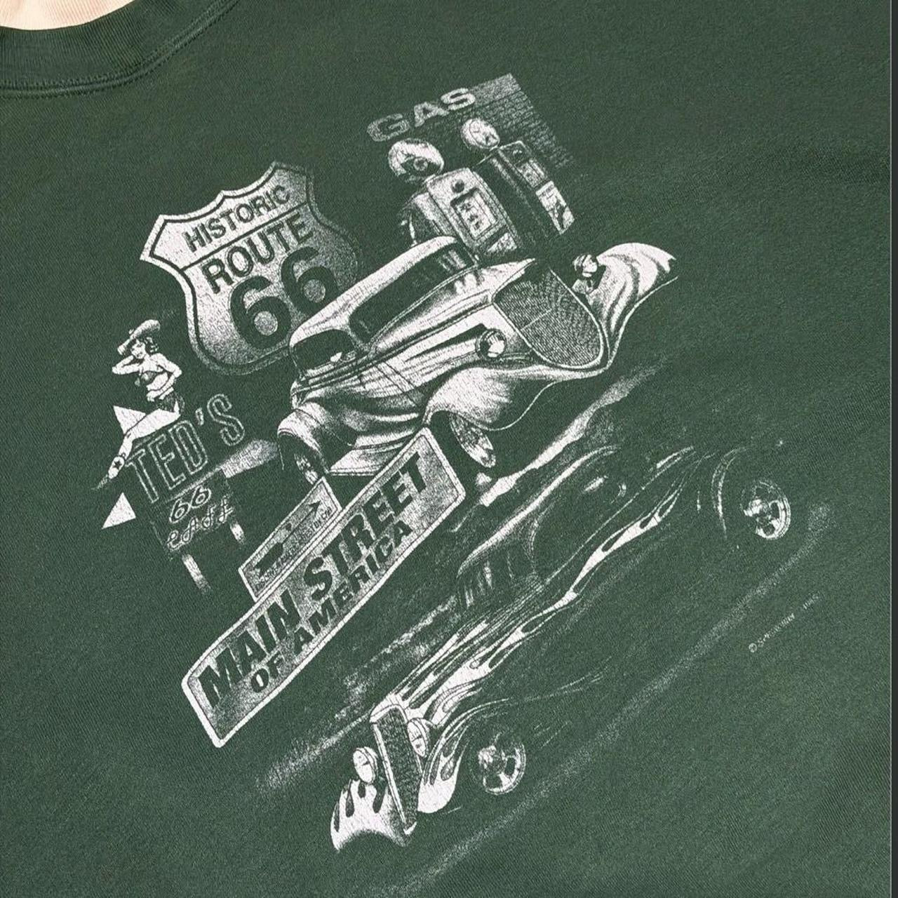 90s Route 66 Hot Rod Car Auto Double Collar Graphic Pullover Crewneck