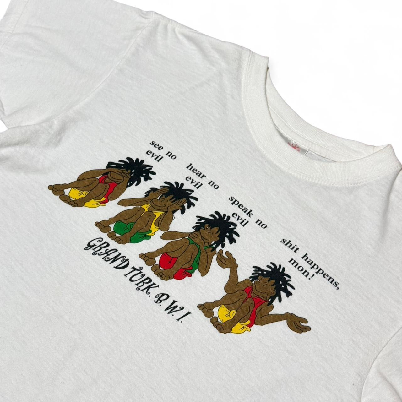 Vintage 90s See No Evil Sh*t Happens Grand Turk & W.I. Jamaican T-shirt