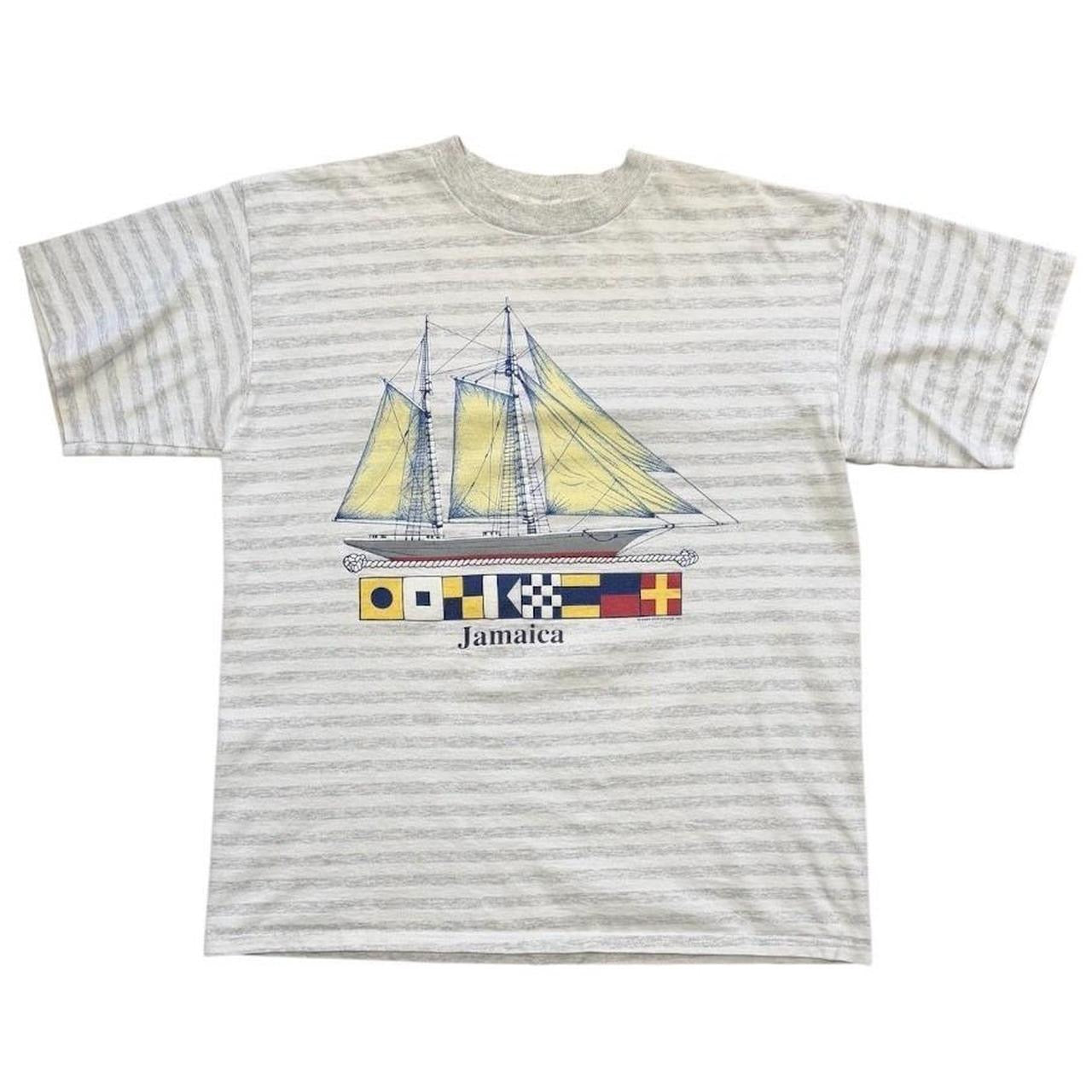 90s Jamaica Sailboat Striped Travel Souvenir Tourism Graphic Art T-shirt