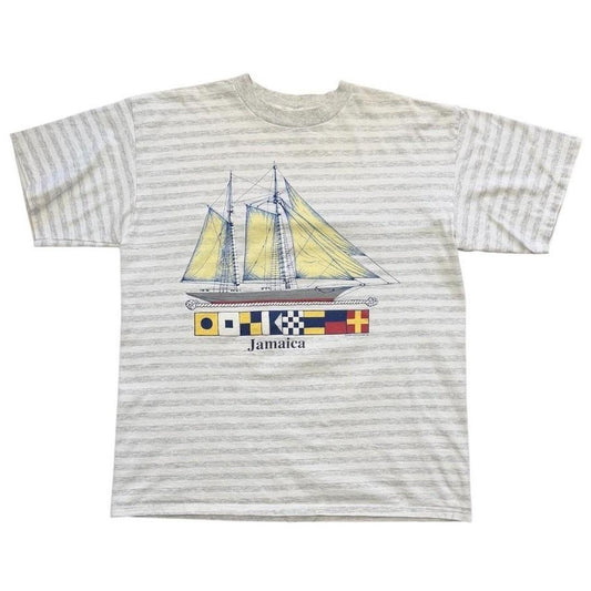 90s Jamaica Sailboat Striped Travel Souvenir Tourism Graphic Art T-shirt