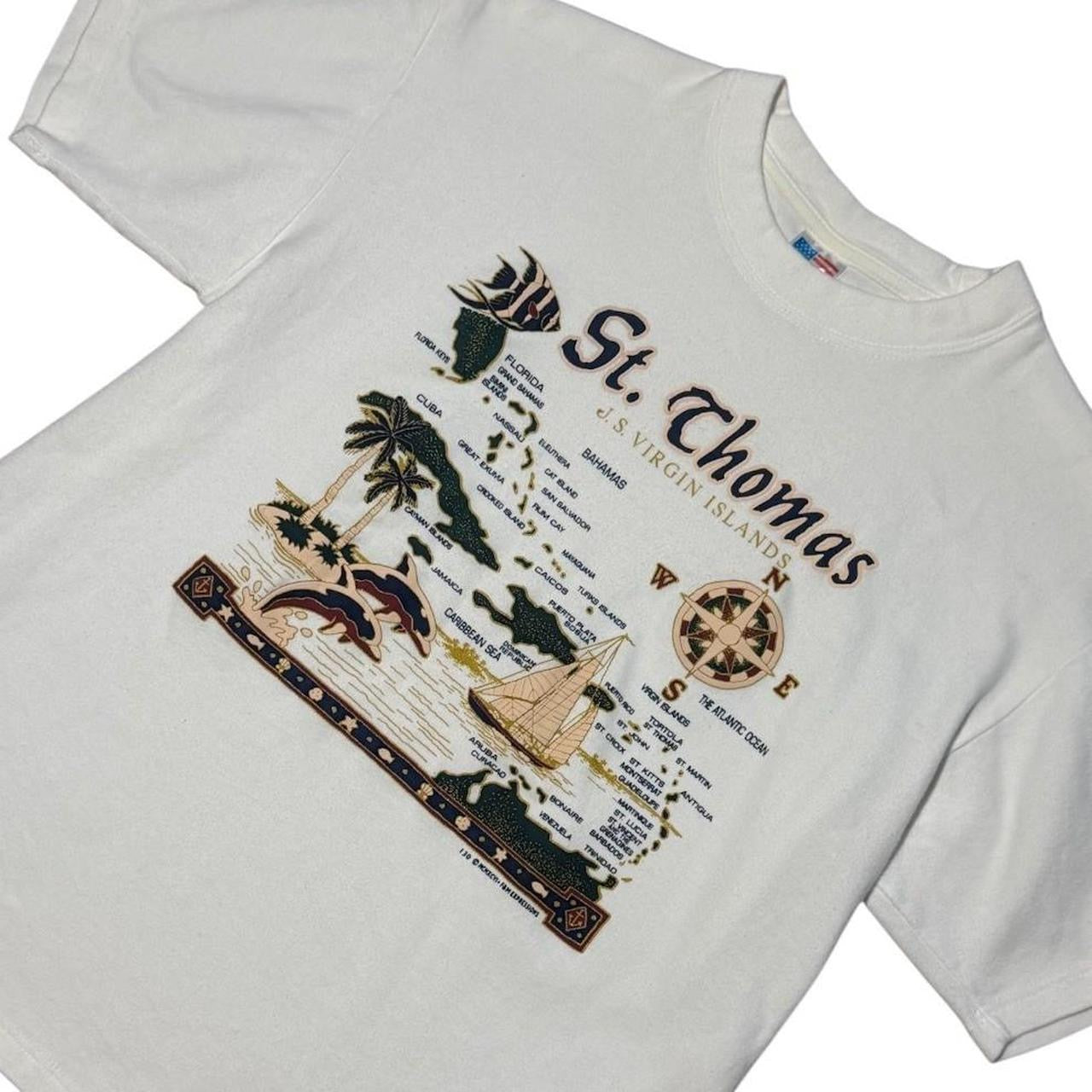 90s St Thomas US Virgin Islands Map Art Graphic Souvenir Tourism T-shirt