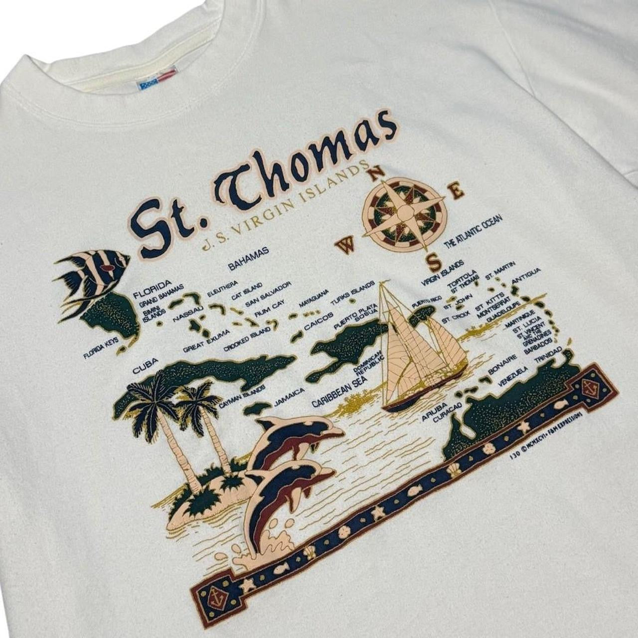 90s St Thomas US Virgin Islands Map Art Graphic Souvenir Tourism T-shirt
