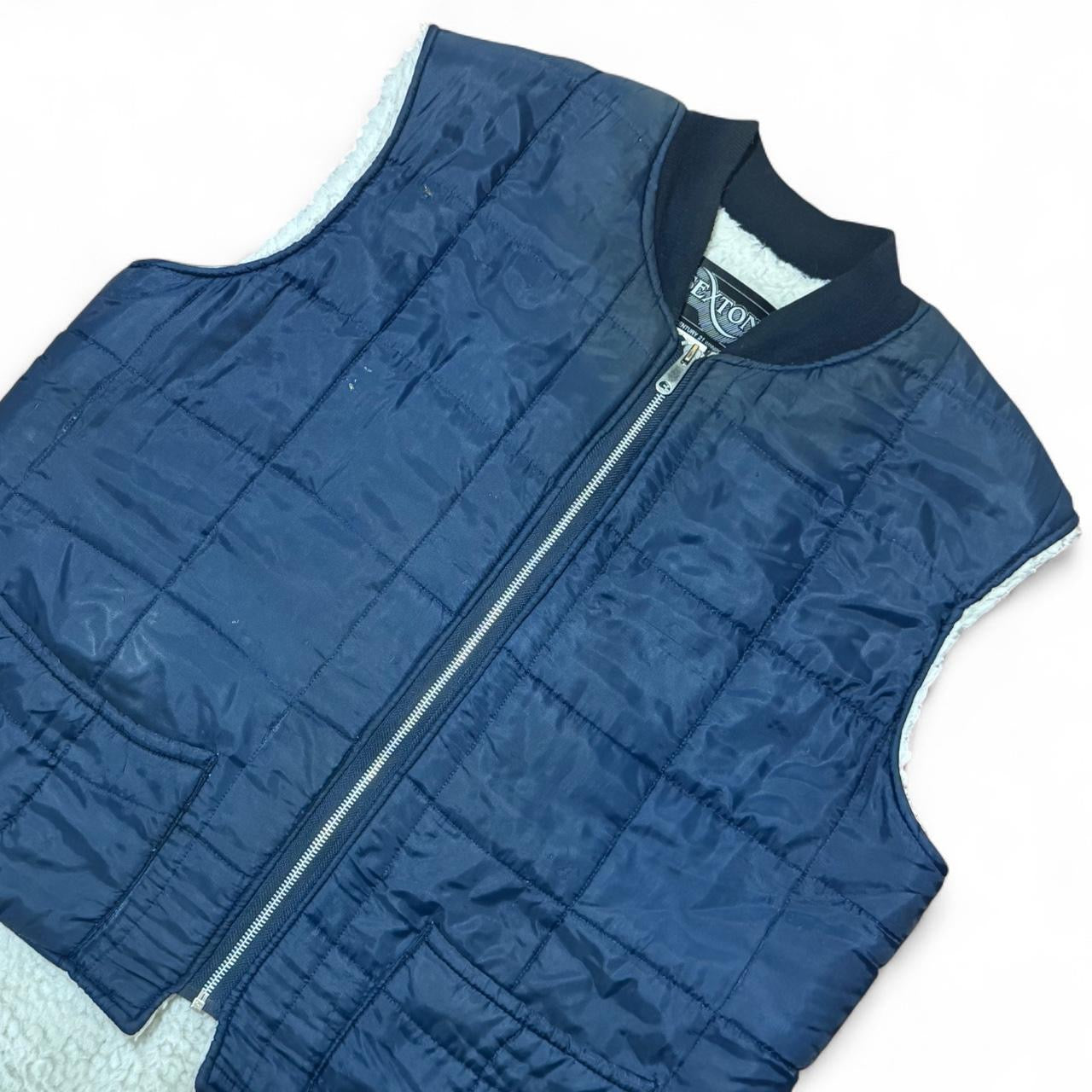 70s Navy Blue Sherpa Lined Sexton Quilted Vest