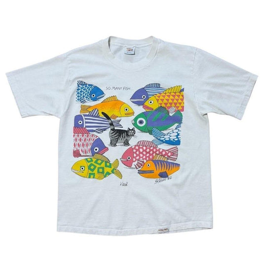 90s Crazy Shirts B. Kliban Cat So Many Fish Nature Art Graphic T-shirt