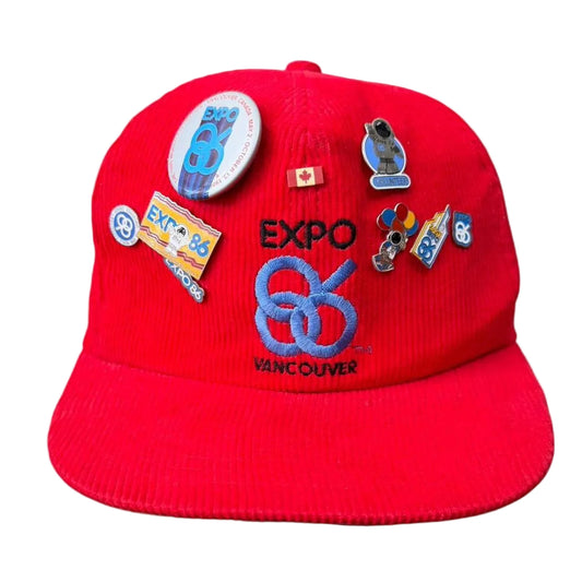 Vintage Expo 86 Vancouver Corduroy Baseball Cap Enamel Pins Souvenir Hat