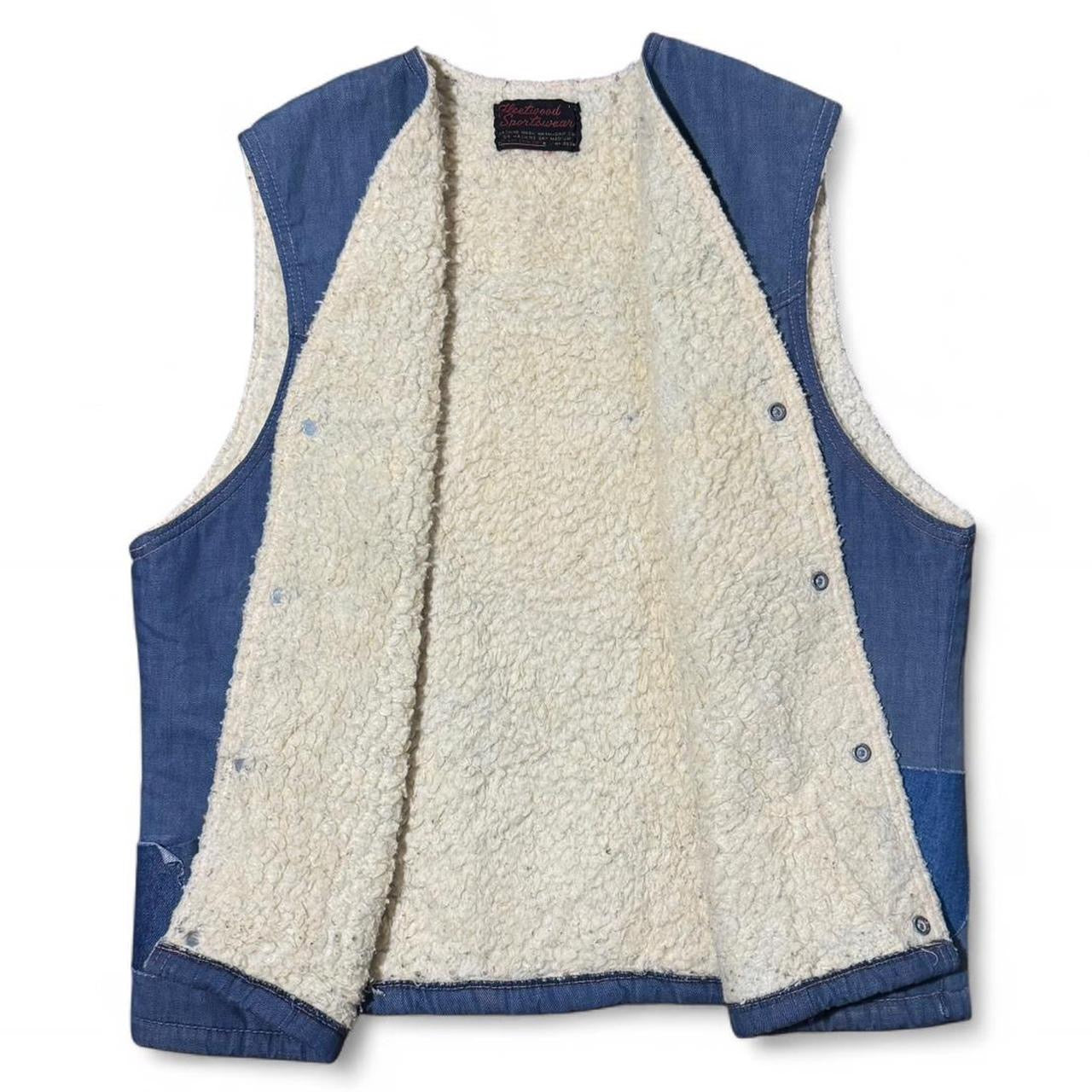 Vintage 1970s Sherpa Lined Patchwork Denim Button -Up Vest