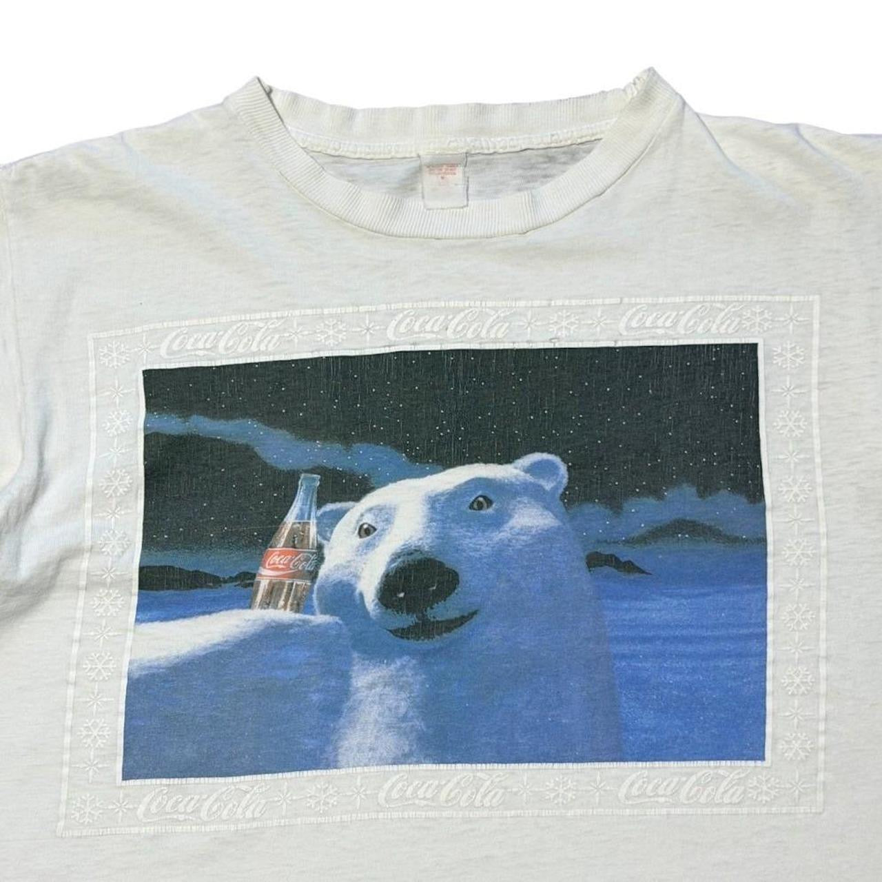 Vintage 90s Coca-Cola Polar Bear Northern Lights Art Graphic Promo Merch T-shirt