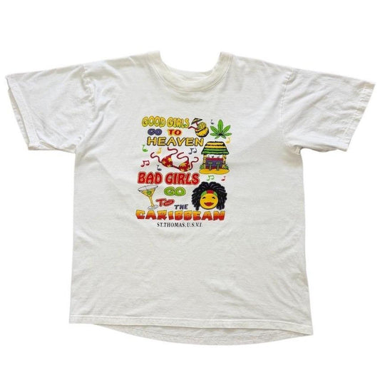 90s Y2K St Thomas Caribbean Bad Good Girls Heaven Hell Party Art T-shirt