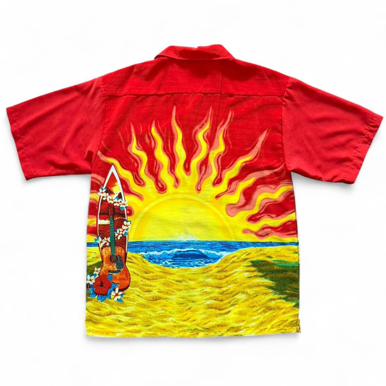 Vintage 90s Red Hawaiian Aloha Surf Button Up AOP Graphic Beach Shirt