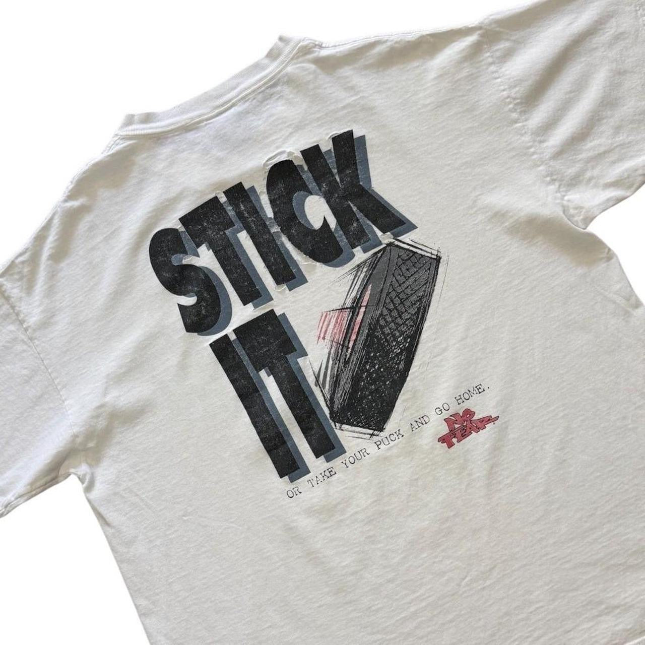 90s No Fear Stick It Hockey Puck Art Distressed Sports Graphic T-shirt