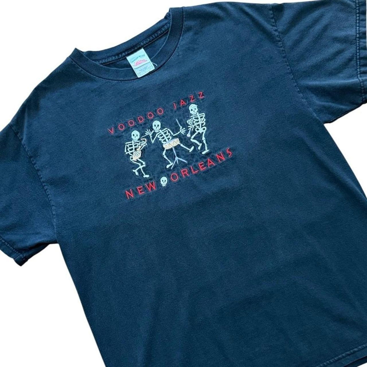 90s Voodoo Jazz New Orleans Spooky Skeletons Embroider Halloween T-shirt
