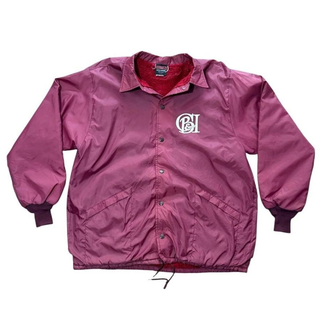 80s Hilton Coaches Maroon Faux Fur Lined Snap Button Coat Bomber Jacket
