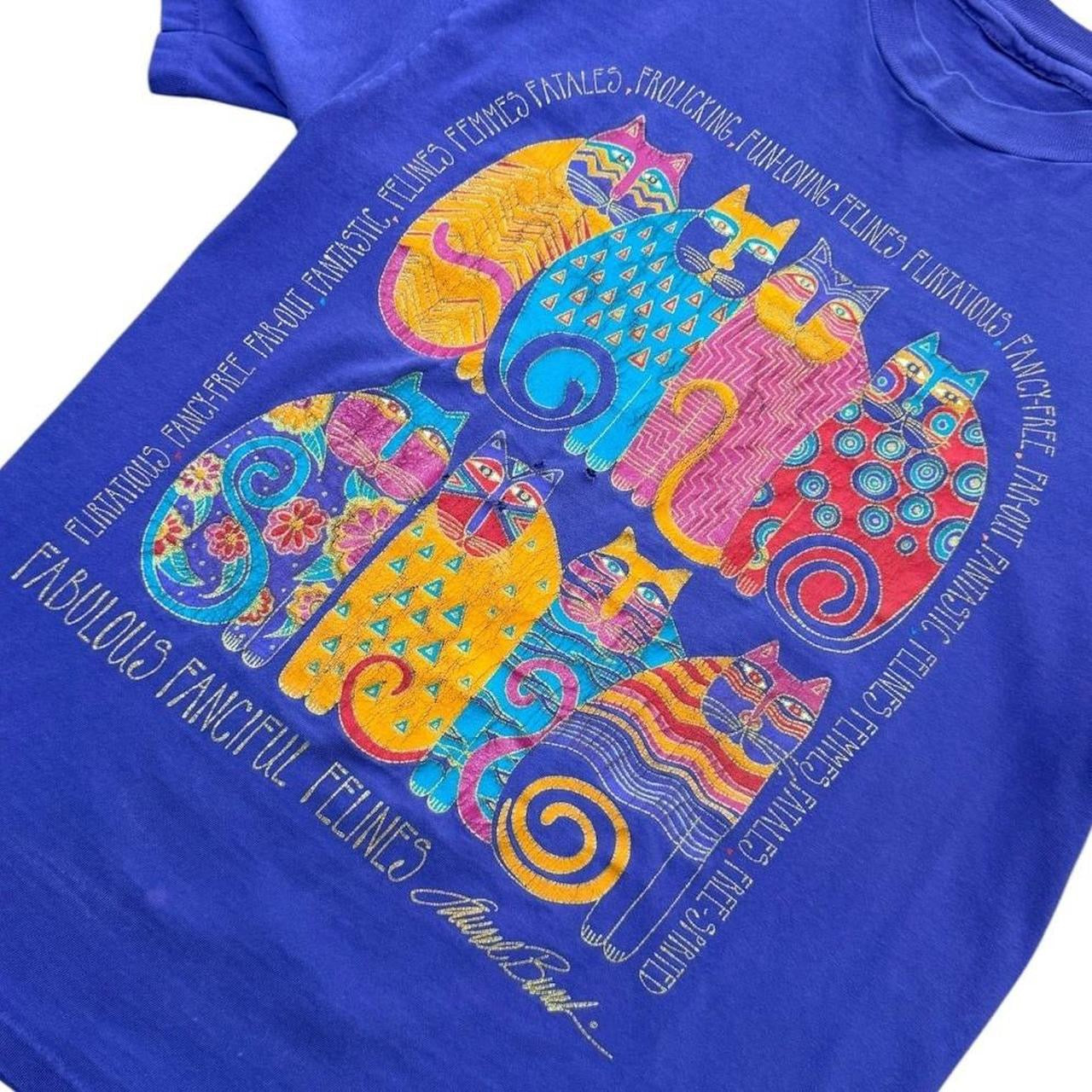 90s Cat Felines Kitty Glitter Laurel Burch Abstract Graphic Art T-shirt