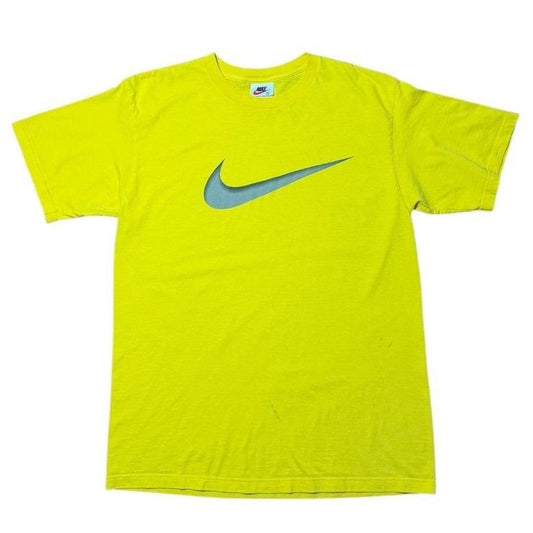 90s Nike 3D Swoosh Logo Neon Yellow Graphic Sports USA Made T-shirt
