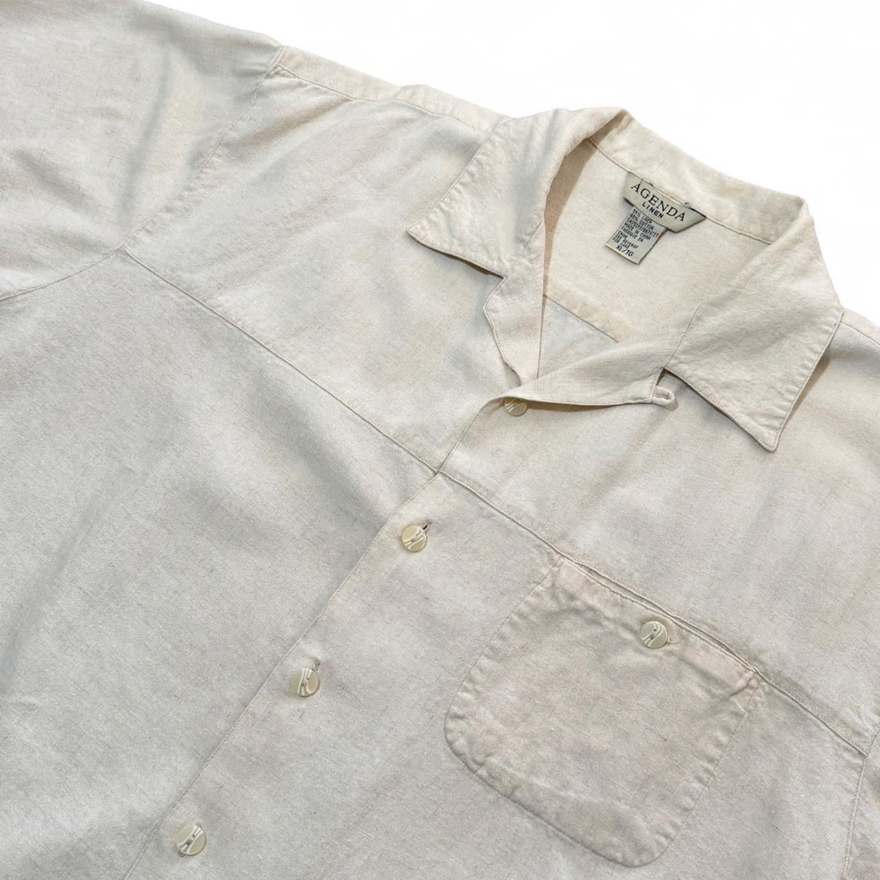 Vintage Beige Cream Linen Button Up Natural Light Button Up Dress Shirt