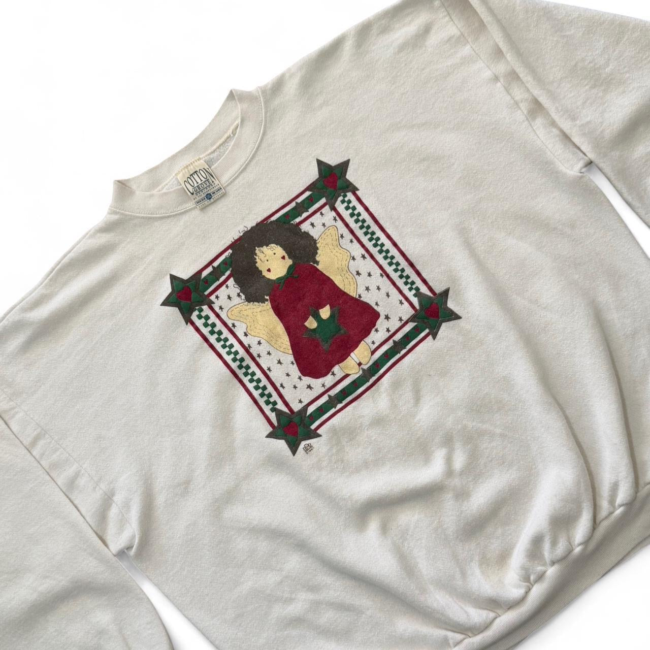 90s Angel Holiday Cottage Art Graphic Pullover Sweater