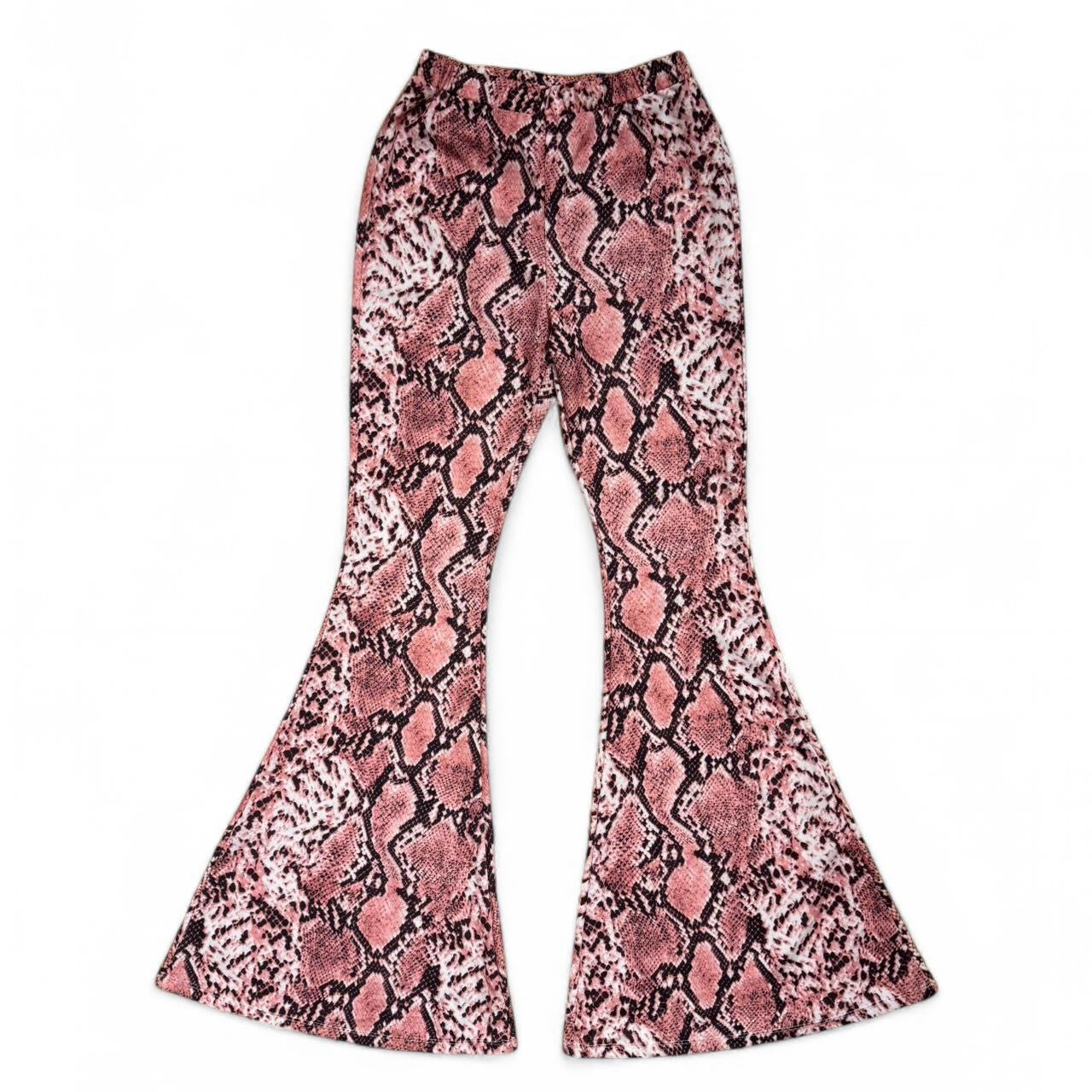 Oh Polly Pink Snakeskin Bell Bottom Flare Pants