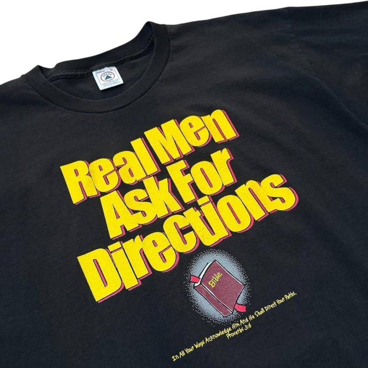 90s Real Men Ask For Direction Bible Proverb Religious Jesus God T-shirt