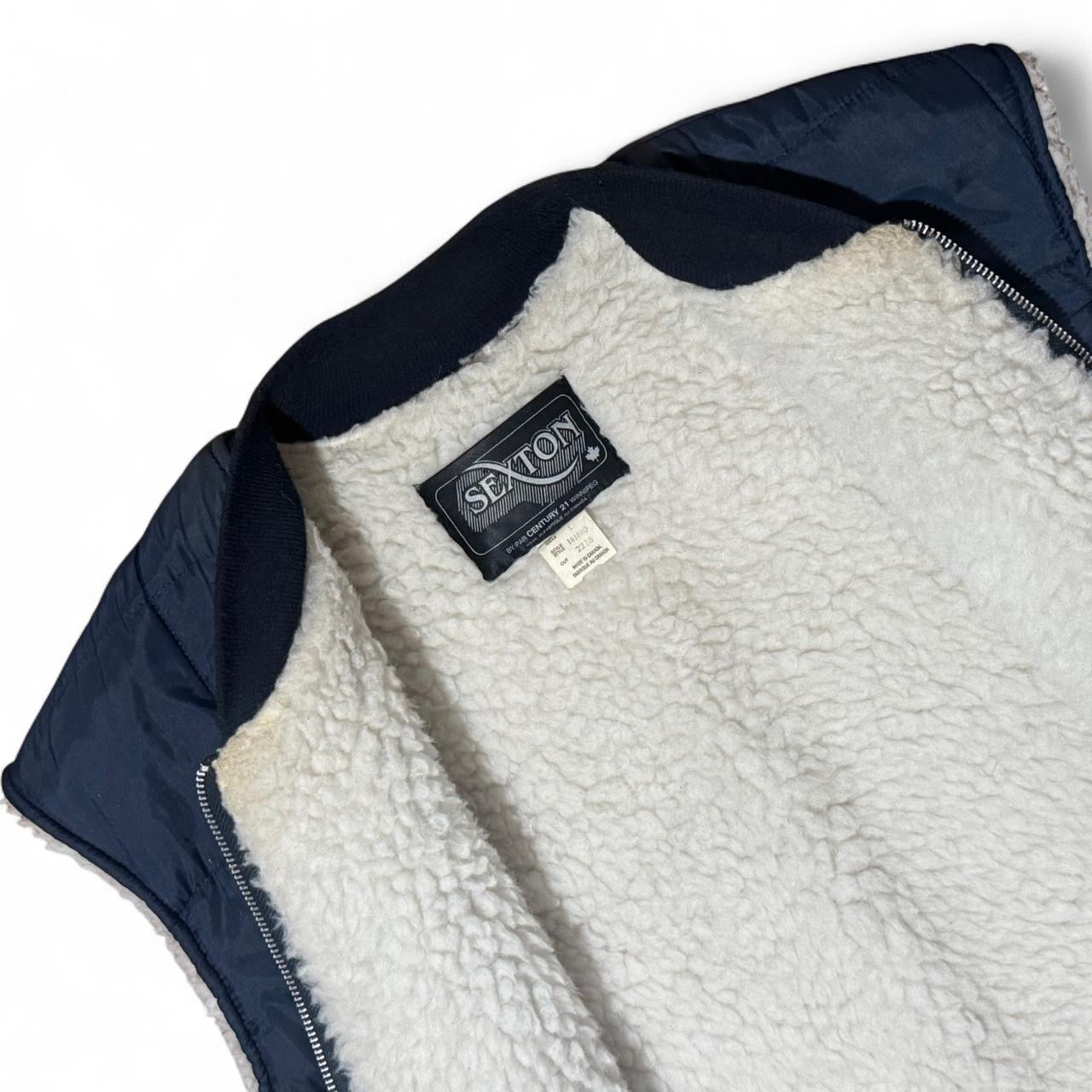 70s Navy Blue Sherpa Lined Sexton Quilted Vest